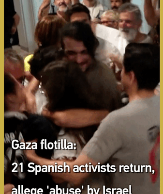 21 nhà hoạt động Tây Ban Nha trở về Madrid, báo cáo lạm dụng sau khi đoàn thuyền Gaza bị chặn 21 nhà hoạt động Tây Ban Nha trở về Madrid, báo cáo lạm dụng sau khi đoàn thuyền Gaza bị chặn video poster