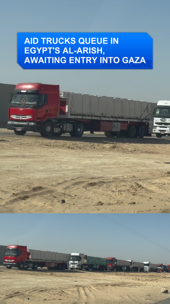 Xe Tải Viện Trợ Xếp Hàng ở Al-Arish Chờ Nhập Cảnh vào Gaza Xe Tải Viện Trợ Xếp Hàng ở Al-Arish Chờ Nhập Cảnh vào Gaza video poster
